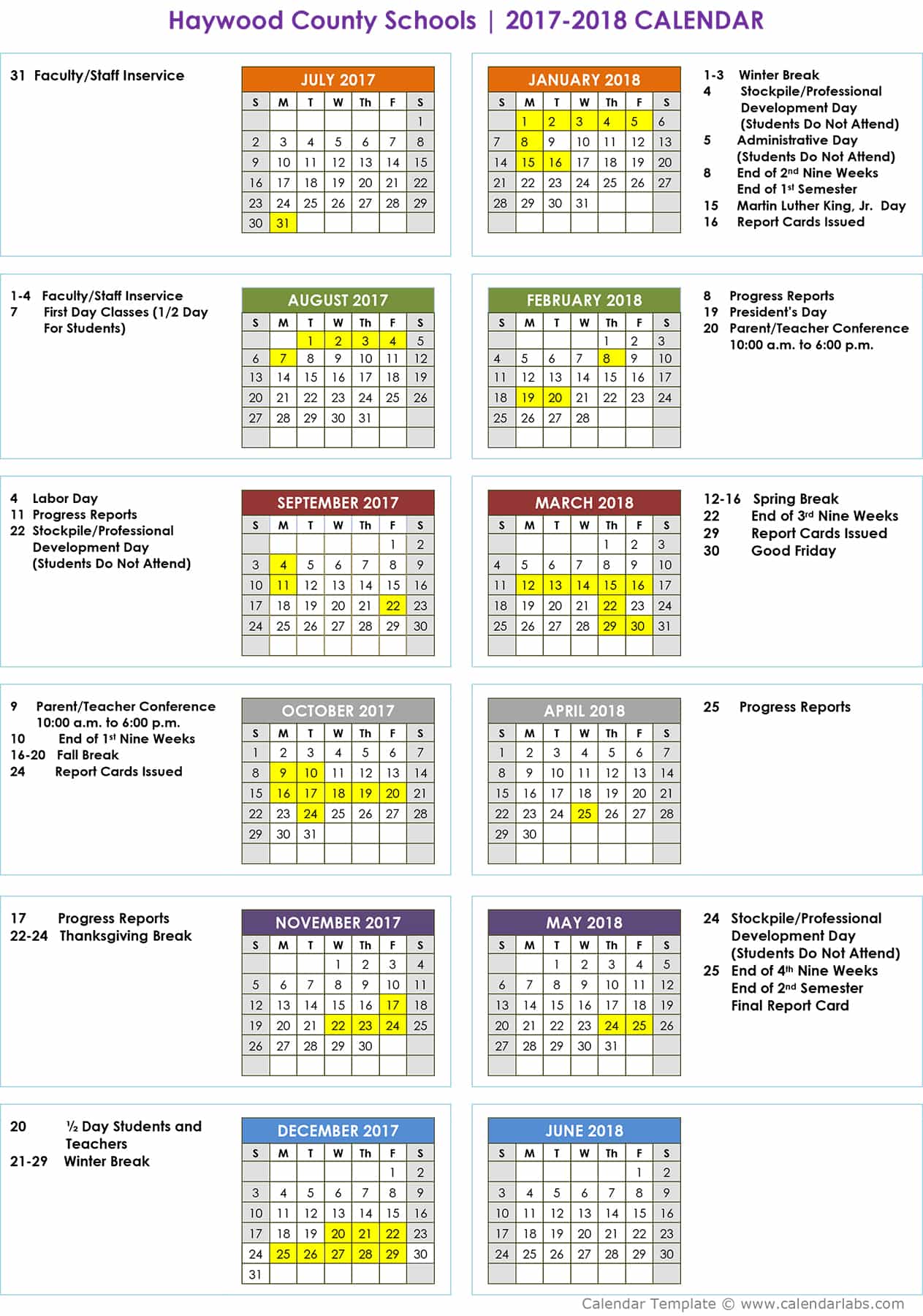 School Calendar Haywood County Schools